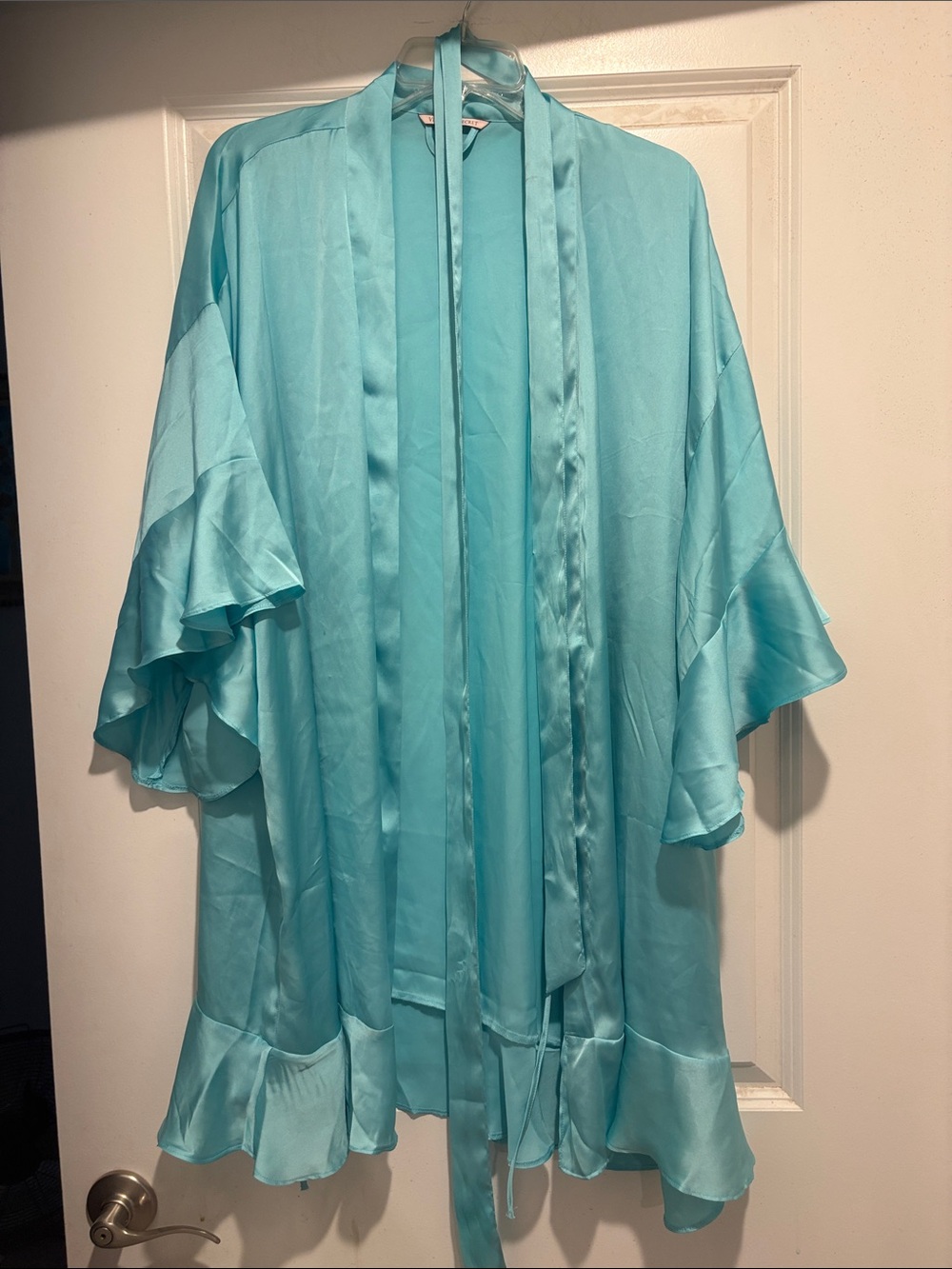 Victoria's Secret Satin Robe in Light Aqua Blue
